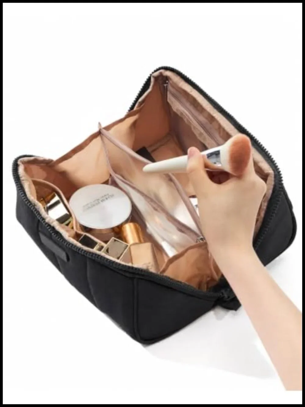 Fluffy Travel Makeup Bag with Dividers & Brush Holder